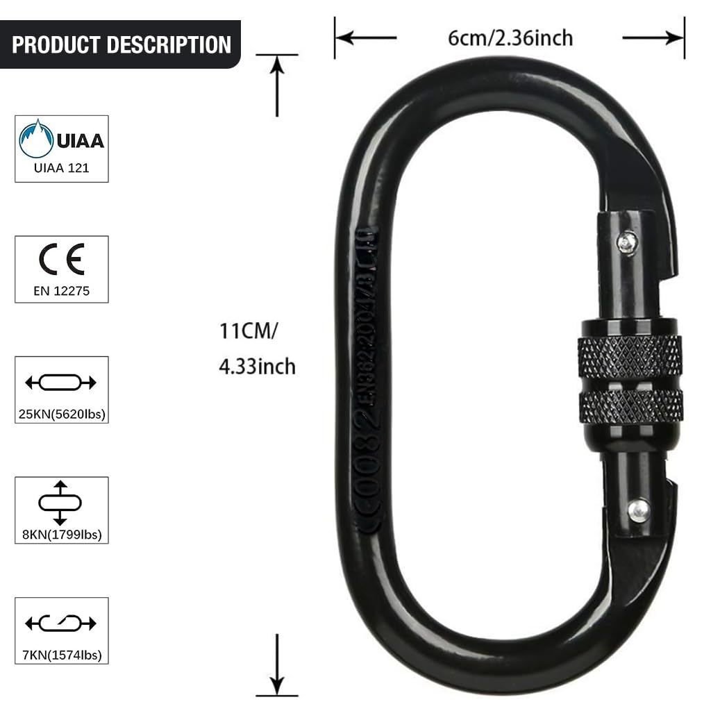 Optifit 2pcs Carabiner Clip Heavy Duty for Climbing, Fall Arrest Systems, Camping, Hiking, 25kN Stainless Steel Carabiner, Large Spring Snap Hook Carabiner with Screw Locking Optifit 2pcs Carabiner Clip Heavy Duty for Climbing, Fall Arrest Systems, Camping, Hiking, 25kN Stainless Steel Carabiner, Large Spring Snap Hook Carabiner with Screw Locking